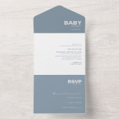 ミニマルエレガントスフォーマルブルーベビーシャワー オールインワン招待状 (内側)