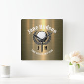 ミニマルエレガントスブラシ金ゴールドゴルフデザイン スクエア壁時計 (ホーム)