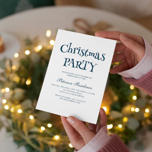 ミニマルエレガントスブルーのクリスマスパーティー 招待状