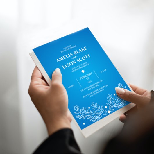 ミニマルエレガントスブルー結婚式招待状 招待状