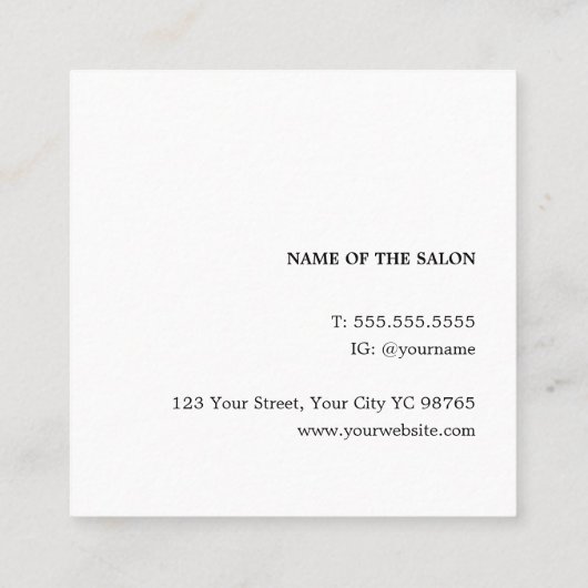 ミニマルエレガントスボース金ゴールドはさみ美容師 スクエア名刺 (裏面)