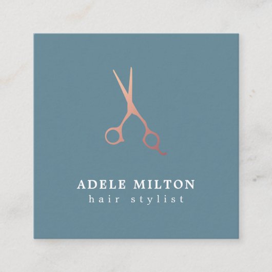 ミニマルエレガントスボース金ゴールドはさみ美容師 スクエア名刺 (正面)