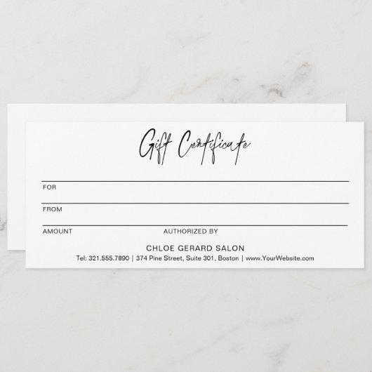 ミニマルエレガントスミニマルモダンギフト証明書 (正面/裏面)