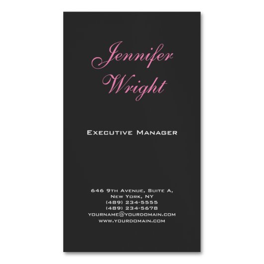 ミニマルエレガントスモダングレイフェミニンク マグネット名刺 (正面縦)