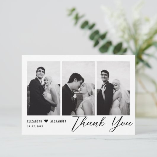 ミニマルエレガントスモダンスクリプ結婚トの4枚の写真 サンキューカード (スタンド正面)
