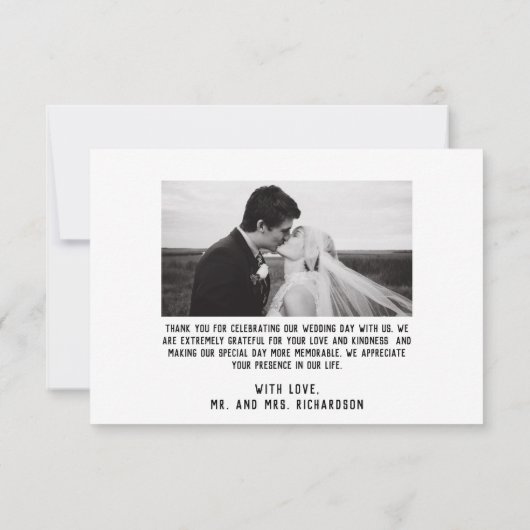 ミニマルエレガントスモダンスクリプ結婚トの4枚の写真 サンキューカード (裏面)