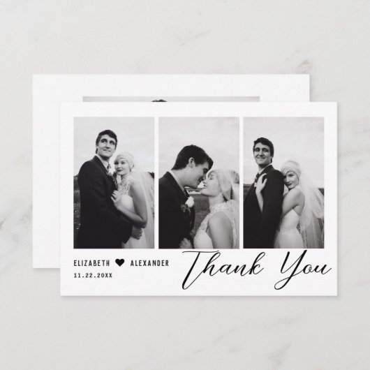 ミニマルエレガントスモダンスクリプ結婚トの4枚の写真 サンキューカード (正面/裏面)