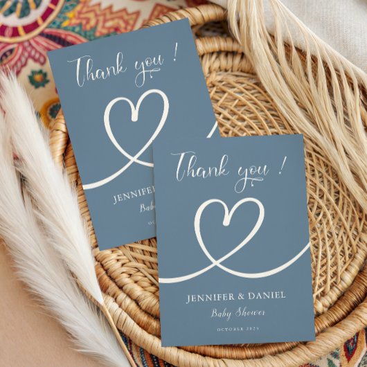 ミニマルエレガントスモダンブルー赤ちゃんシャワー サンキューカード
