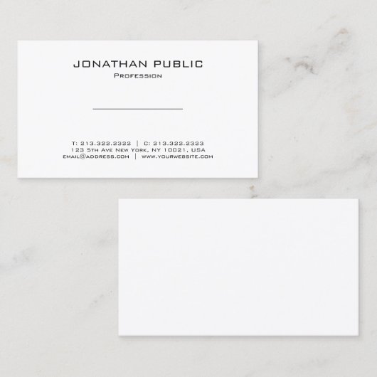 ミニマルエレガントスモダンホワイトプレーンプロフェッショナル 名刺 (正面/裏面)