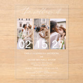 ミニマルエレガントスモダン写真結婚の3枚 アクリル招待状 (正面)