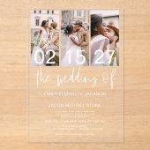 ミニマルエレガントスモダン写真結婚の3枚 アクリル招待状 (正面)