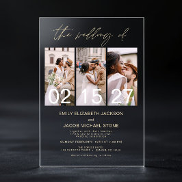 ミニマルエレガントスモダン写真結婚の3枚 アクリル招待状