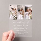 ミニマルエレガントスモダン写真結婚の3枚 アクリル招待状 (インサイチュ (ポータブル))
