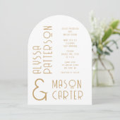 ミニマルエレガントスモダン金ゴールド結婚写真 招待状 (スタンド正面)