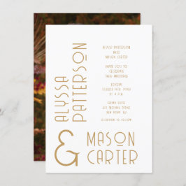 ミニマルエレガントスモダン金ゴールド結婚写真 招待状