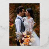 ミニマルエレガントスモダン金ゴールド結婚写真 箔招待状 (裏面)