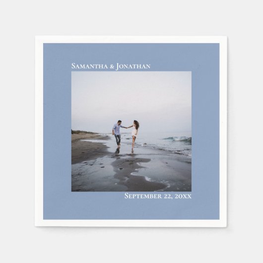 ミニマルエレガントスモダン・ダスティー結婚ブルーの写真 スタンダードカクテルナプキン (正面)