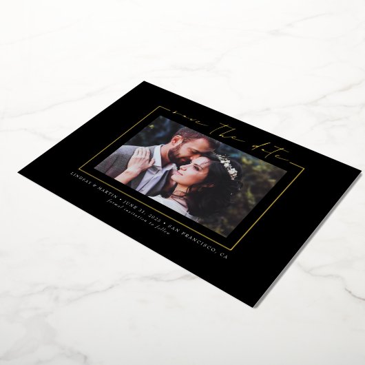 ミニマルエレガントス実在金ゴールド写真の保存 箔招待状 (回転した状態)