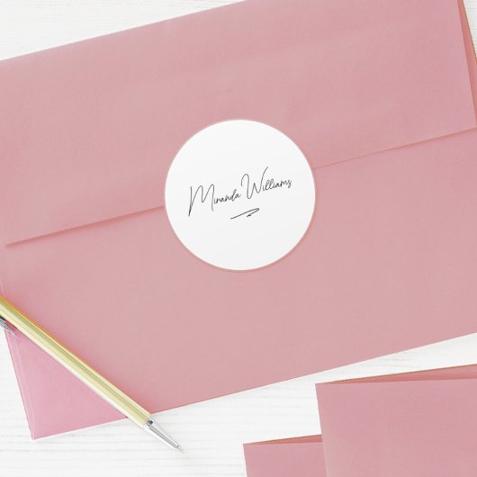 ミニマルエレガントス手書き名前をカスタムする白 ラウンドシール