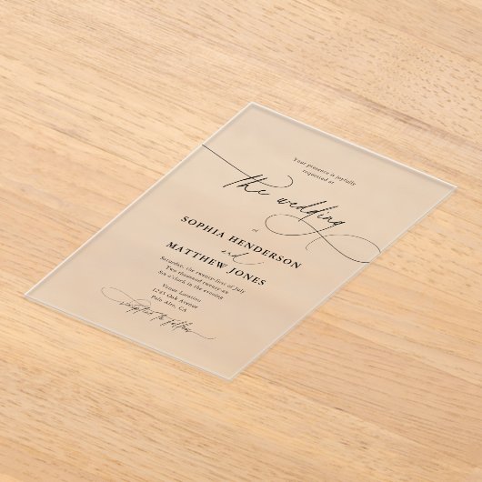 ミニマルエレガントス書結婚道 アクリル招待状 (レイダウン)