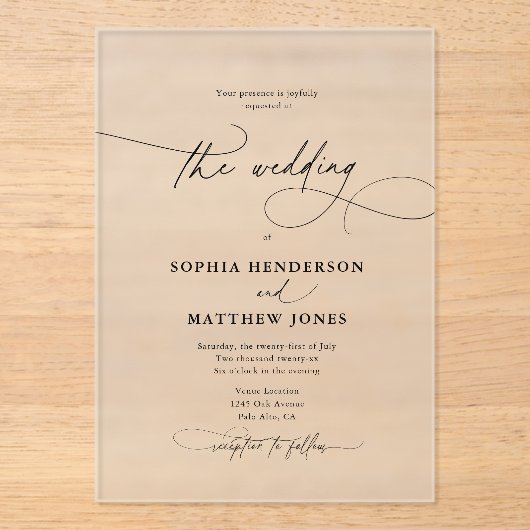 ミニマルエレガントス書結婚道 アクリル招待状 (正面)