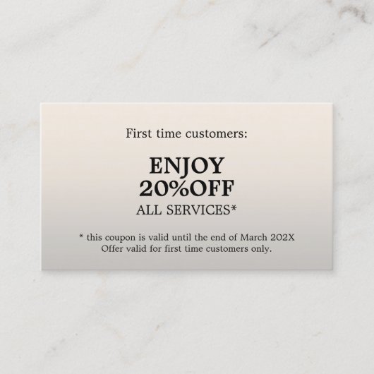 ミニマルエレガントス銀フェイク美しいクーポン 割引カード (正面)