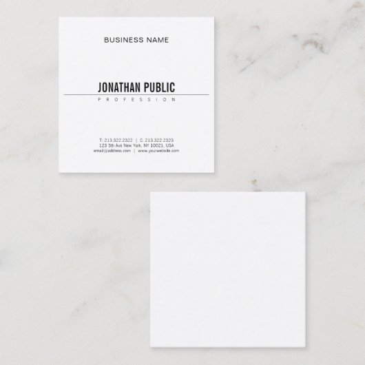 ミニマルエレガントス頭が切れるモダンデザインBWプレーン スクエア名刺 (正面/裏面)