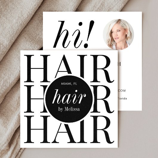 ミニマルエレガントス黒モダン美容師写真 スクエア名刺