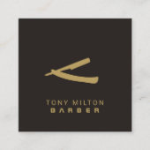ミニマルエレガントダークフェイク金ゴールドカミソリ理容師 スクエア名刺 (正面)