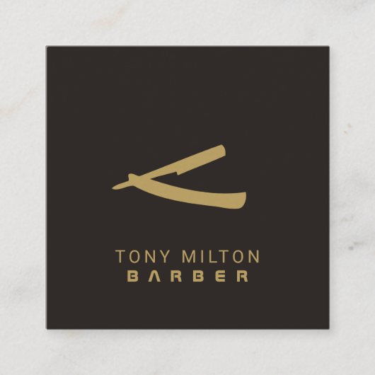ミニマルエレガントダークフェイク金ゴールドカミソリ理容師 スクエア名刺 (正面)