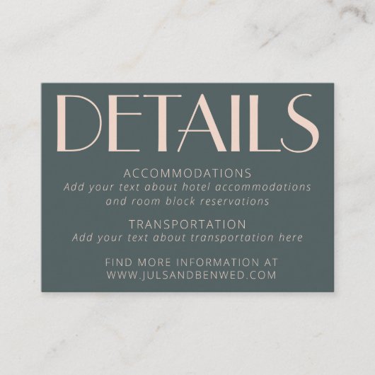 ミニマルエレガントティール（緑がかった色）と赤面アールデコ結婚の エンクロージャーカード (正面)