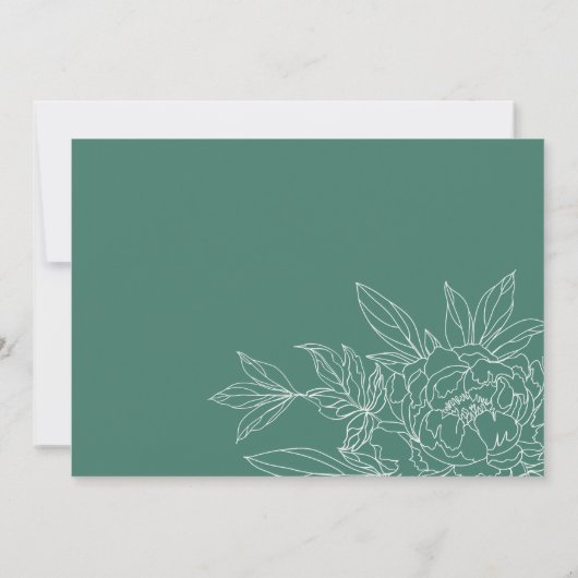 ミニマルエレガントティール(緑がかった色)フローラスケッチブライダルシャワー 招待状 (裏面)