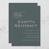 ミニマルエレガントティール（緑がかった色）及び赤面ブライダルシャワー 招待状 (正面/裏面)