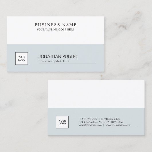 ミニマルエレガントデザインブルーホワイトプレーン 名刺 (正面/裏面)