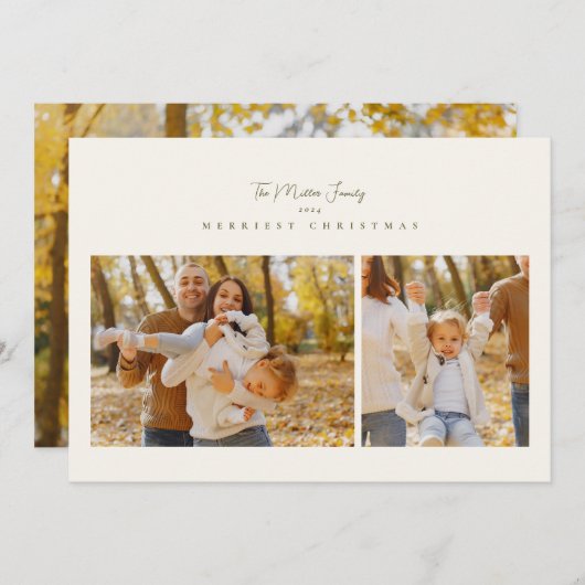 ミニマルエレガントト3フォトコラージュのスクリプトhappy シーズンカード (正面/裏面)