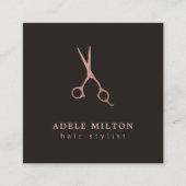 ミニマルエレガントバラ金ゴールドはさみヘアスタイリスト スクエア名刺 (正面)