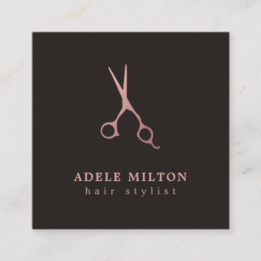 ミニマルエレガントバラ金ゴールドはさみヘアスタイリスト スクエア名刺 (正面)