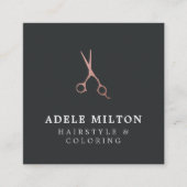 ミニマルエレガントバラ金ゴールドはさみ美容師 スクエア名刺 (正面)