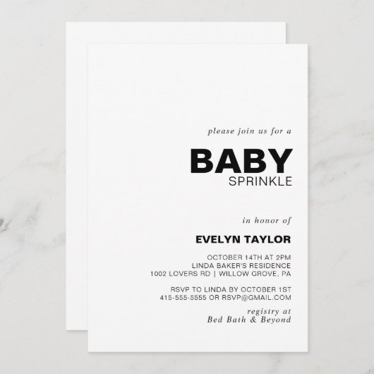 ミニマルエレガントフォーマルベビー散布 招待状 (正面/裏面)