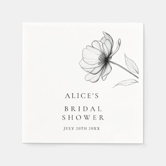 ミニマルエレガントフローラスケッチブライダルシャワー スタンダードカクテルナプキン (正面)