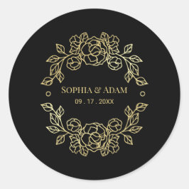 ミニマルエレガントフローラブラックとゴールデンカラー ラウンドシール