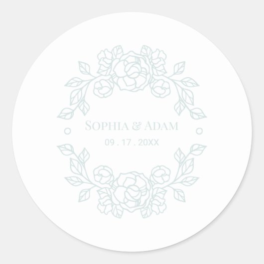 ミニマルエレガントフローラライトブルー ラウンドシール (正面)