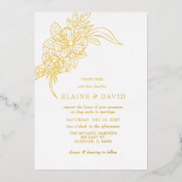 ミニマルエレガントフローラ結婚スケッチ 箔招待状