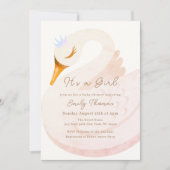 ミニマルエレガントプリンセススワンガールベビーシャワー 招待状 (正面)