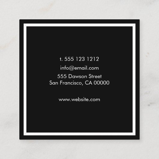 ミニマルエレガントプロフェッショナル白黒 スクエア名刺 (裏面)