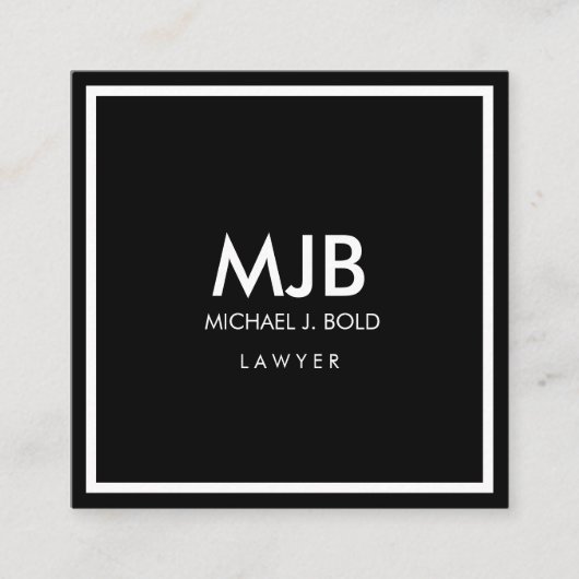 ミニマルエレガントプロフェッショナル白黒 スクエア名刺 (正面)