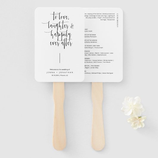 ミニマルエレガントモダンリストスクリプト結婚式 プログラム ハンドファン (正面&裏面)