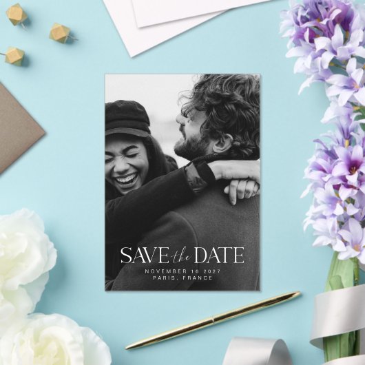 ミニマルエレガントモダンリスト写真の日付の保存 アクリル招待状 (インサイチュ (ウェディング))