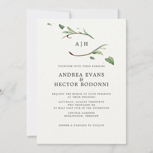 ミニマルエレガントモノグラム結婚の 招待状 (正面)