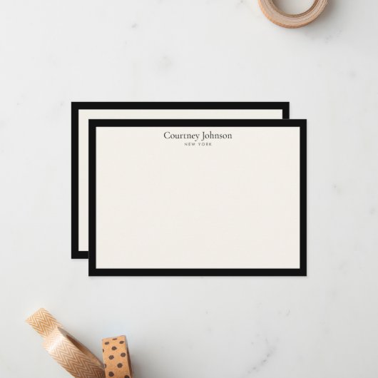 ミニマルエレガントラグジュアリーブティックブラック/アイボリー ノートカード (正面/裏面インサイチュ)